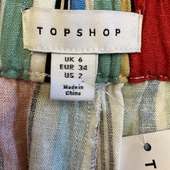 Topshop Striped Linen Blend Drawstring Shorts, White Multi, Size 2, NWT - Picture 7 of 13